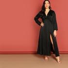 Shein Plus Zip Back Deep V-neck Split Dress