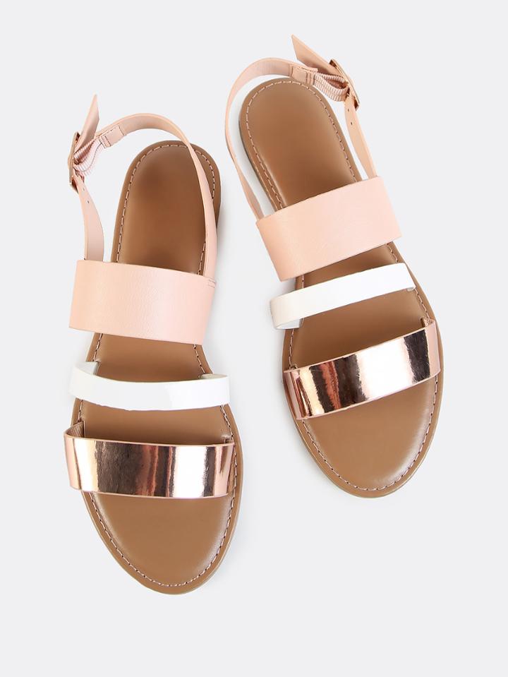 Shein Sling Back Triple Band Sandals Rose Gold Multi