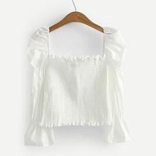 Shein Frill Trim Shirred Puff Sleeve Blouse