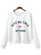 Shein White Heart Letter Print Pullover Sweatshirt