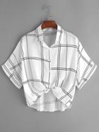 Shein Grid Print Tie Front Cuffed Shirt