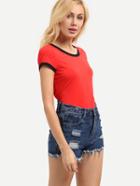 Shein Red Short Sleeve Contrast T-shirt