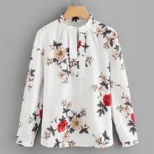 Shein Floral Print Mock Neck Shirt