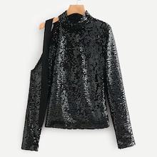 Shein Open Shoulder Sequin Blouse
