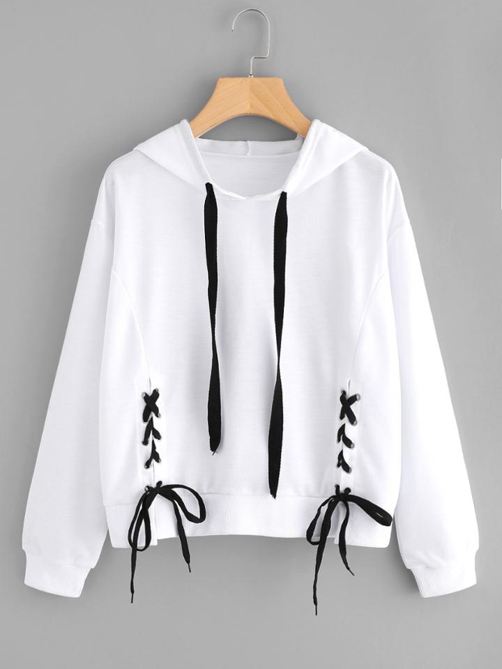 Shein Lace Up Detail Hoodie