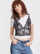 Shein Contrast 2 In 1 Lace Cami T-shirt