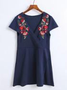 Shein Floral Embroidered Surplice Mini Dress