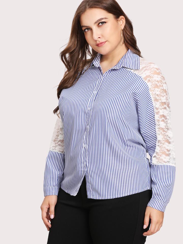 Shein Contrast Lace Striped Shirt