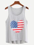 Shein Heart Print High-low Tank Top - Grey