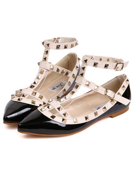 Shein Black Rivet Point Toe Flats