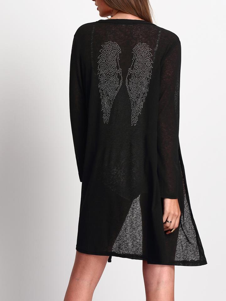 Shein Black Bead Wings Pattern Cardigan