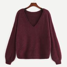 Shein Plus Solid Drop Shoulder Fuzzy Sweater