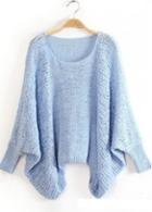 Rosewe Light Blue Round Neck Batwing Sleeve Pullover Sweaters