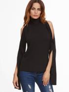 Shein Black Turtleneck Buttoned Split Sleeve Ribbed T-shirt