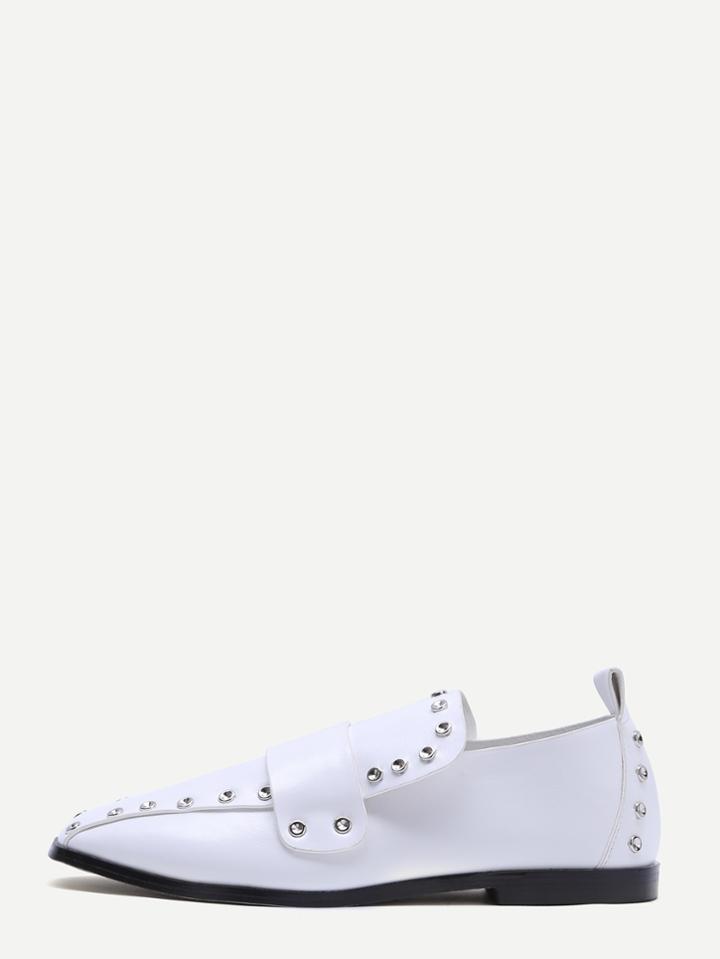 Shein White Faux Leather Stud Embellished Loafers