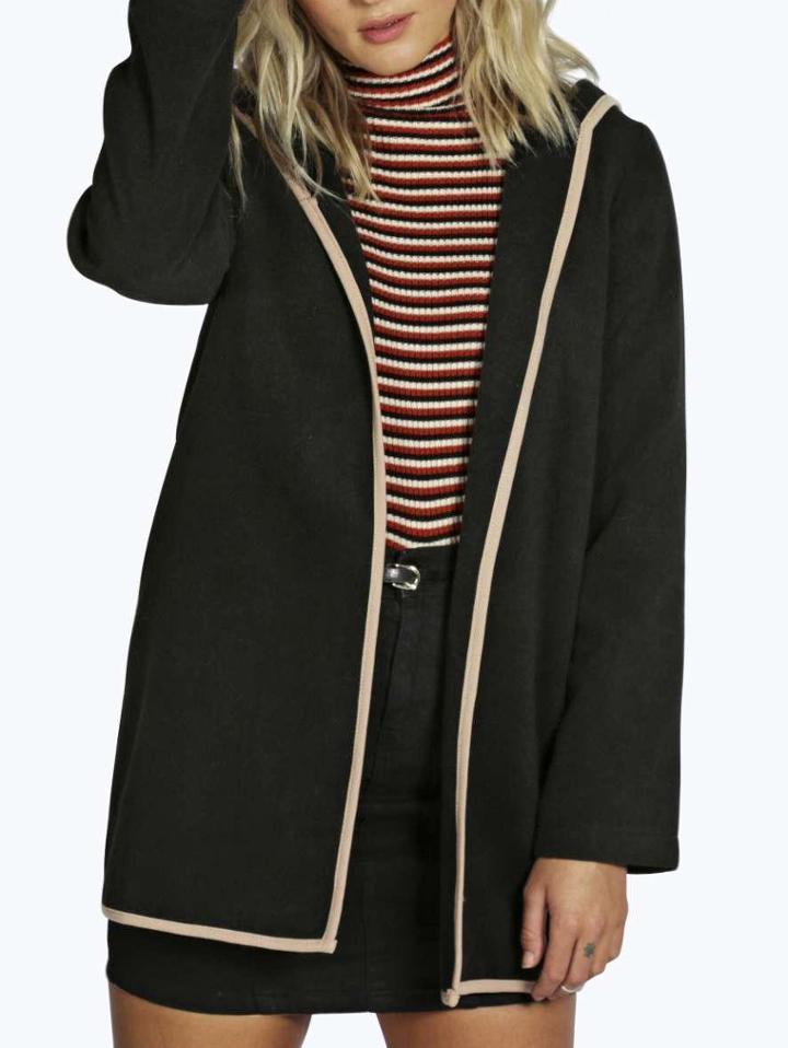 Shein Black Hooded Loose Woolen Coat