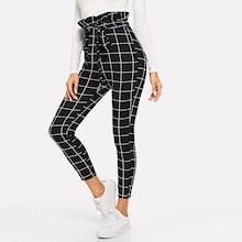 Shein Self Belted Grid Print Pants