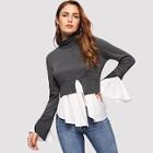 Shein Ruffle Hem High Neck Blouse
