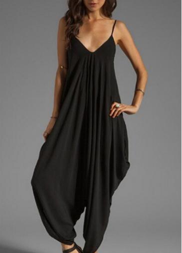 Rosewe Black Loose Spaghetti Strap Jumpsuit