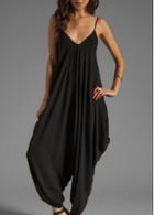 Rosewe Black Loose Spaghetti Strap Jumpsuit