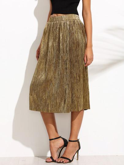 Shein Golden Metallic Pleated Midi Skirt