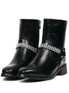 Shein Black Chunky Heel Chain Embellished Boots