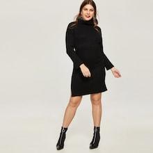 Shein Plus High Neck Split Side Sweater Dress