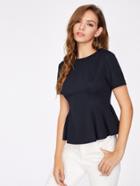 Shein Buttoned Keyhole Princess Seam Peplum Tee