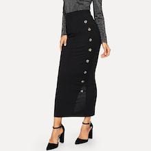 Shein High Waist Button Ribbed Knit Skirt