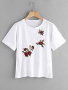 Shein Rose Embroidered Tee
