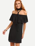 Shein Ruffled Off-the-shoulder Chiffon Dress - Black