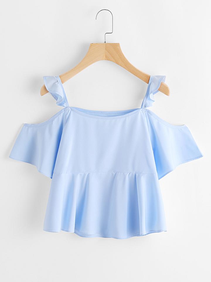 Shein Cold Shoulder Ruffle Trim Top