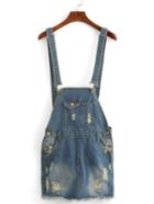 Shein Frayed Raw Hem Overall Denim Dress