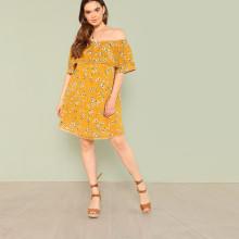 Shein Plus Flounce Off Shoulder Floral Dress