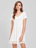 Shein Strappy Back Lace Trim Slub Tee Dress