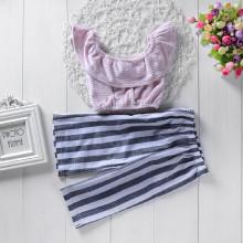 Shein Girls Striped Crop Top With Pants