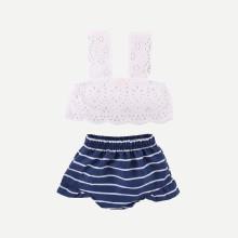 Shein Girls Eyelet Embroidery Top With Striped Shorts