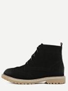 Shein Black Nubuck Leather Lace Up Wingtip Boots