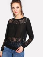 Shein Floral Lace Insert Sheer Sweatshirt