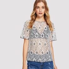Shein Flower Print Lettuce Trim Top