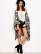 Shein Contrast Trim Houndstooth High Low Cape Coat