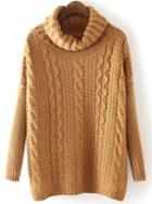 Shein Khaki High Neck Cable Knit Loose Sweater