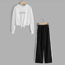 Shein Knot Front Sweatshirt & Ribbon Side Pants