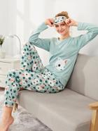 Shein Rabbit Print Top & Pants With Eye Mask