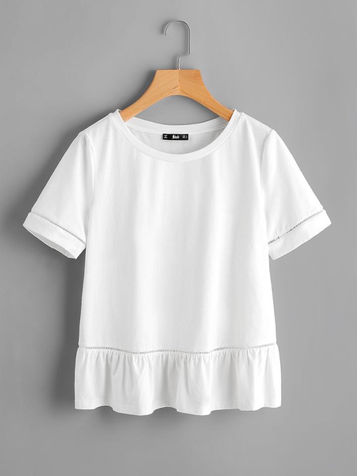 Shein Ladder Lace Insert Frill Hem Tee