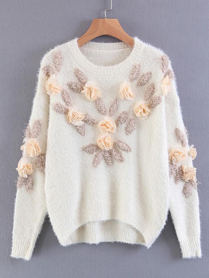 Shein Flower Applique High Low Sweater
