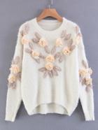 Shein Flower Applique High Low Sweater