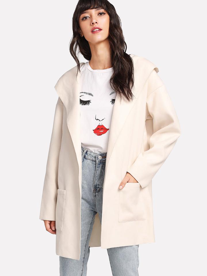 Shein Pocket Patched Drop Shoulder Hoodie Coat