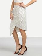 Shein White Striped Wrap Asymmetrical Skirt