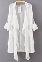 Shein White Lapel Asymmetrical Loose Chiffon Trench Coat